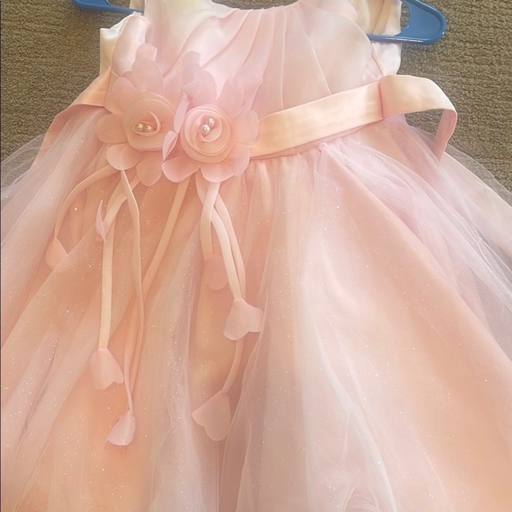 Pink Tulle Dress with Floral Accents